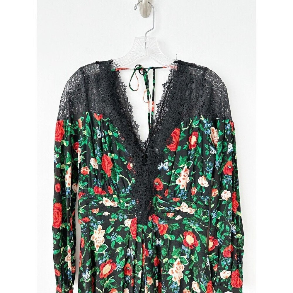NWT Anthropologie Lacy V-Neck Mini Dress 2 Black Floral Long Sleeve Fit & Flare - Picture 7 of 12